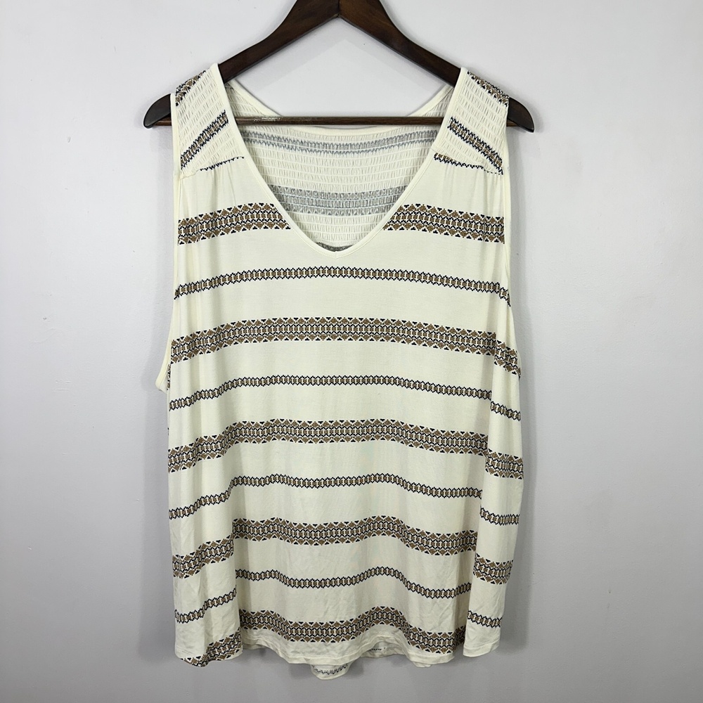 Market And Spruce Tank Top Women 3X Ivory Boho Striped Minimalist Resort Summer